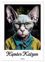 Hipster Katzen (Wandkalender 2024 DIN A3 hoch), CALVENDO Monatskalender