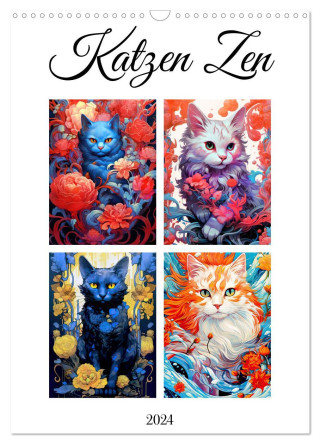 Katzen Zen (Wandkalender 2024 DIN A3 hoch), CALVENDO Monatskalender