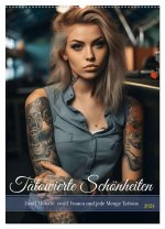 Tätowierte Schönheiten - zwölf Monate, zwölf Frauen und jede Menge Tattoos (Wandkalender 2024 DIN A2 hoch), CALVENDO Monatskalender