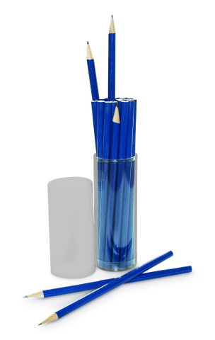 Bleistifte (blau) + 3 Radierer