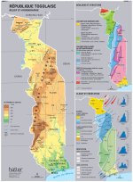 Carte Togo (Lot de 5) relief, administration, économique, tourisme, géologie, climat & végétation