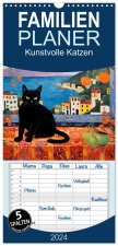 Familienplaner 2024 - Kunstvolle Katzen mit 5 Spalten (Wandkalender, 21 x 45 cm) CALVENDO