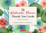 16 Watercolor Flowers Thank You Cards