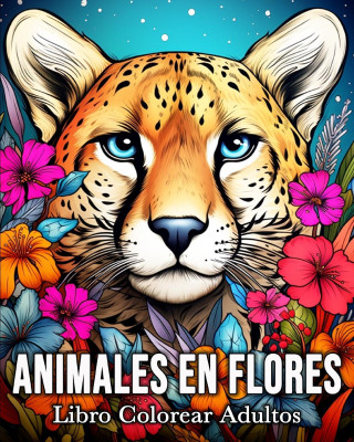 Animales en Flores Libro Colorear Adultos