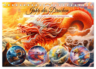 Jahr des Drachen - Im Stil des chinesischen Tierkreiszeichens (Tischkalender 2024 DIN A5 quer), CALVENDO Monatskalender
