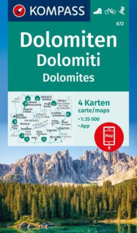 KOMPASS Wanderkarten-Set 672 Dolomiten, Dolomiti, Dolomites (4 Karten) 1:35.000