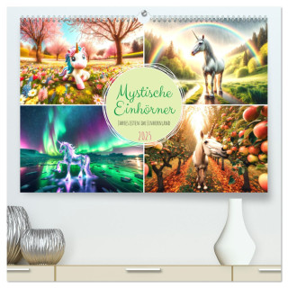 Mystische Einhörner - Jahreszeiten im Einhornland (hochwertiger Premium Wandkalender 2025 DIN A2 quer), Kunstdruck in Hochglanz
