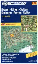 Bozen, Ritten, Salten/Bolzano, Ritter, Salten/Bolzano, Renon, Salto. Carta topografica in scala 1:25.000, antistrappo, impermeabile, fotodegradabile