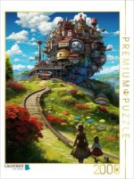 CALVENDO Puzzle Eisenbahnschloss im Anime Manga Style | 2000 Teile Lege-Größe 90x67cm Foto-Puzzle für glückliche Stunden
