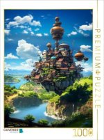 CALVENDO Puzzle Fliegende Insel im Anime Manga Style | 1000 Teile Lege-Größe 64x48cm Foto-Puzzle für glückliche Stunden