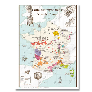 Carte des Vignobles et Vins de France - Affiche A2 pliée