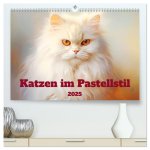 Katzen im Pastellstil (hochwertiger Premium Wandkalender 2025 DIN A2 quer), Kunstdruck in Hochglanz