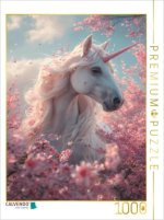 CALVENDO Puzzle Rosiges Einhorn: Kirschblütenzauber | 1000 Teile Lege-Größe 64x48cm Foto-Puzzle für glückliche Stunden
