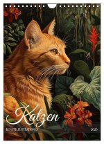 Katzen Kunstillustrationen (Wandkalender 2025 DIN A4 hoch), CALVENDO Monatskalender