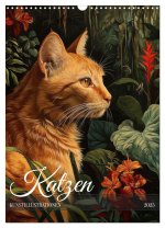 Katzen Kunstillustrationen (Wandkalender 2025 DIN A3 hoch), CALVENDO Monatskalender