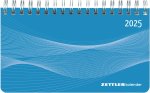 Querkalender Mini PP-Einband blau 2025 - Tisch-Kalender - Büro-Planer 15,6x9 cm - 1 Woche 2 Seiten - Ringbindung - Zettler