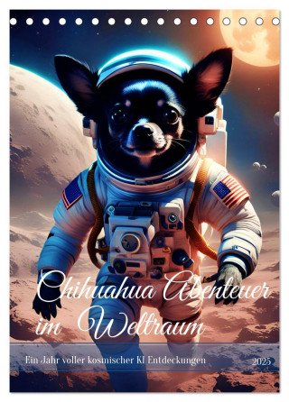 Chihuahua Abenteuer im Weltraum (Tischkalender 2025 DIN A5 hoch), CALVENDO Monatskalender