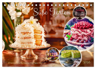 Süße Torten - Cremige Köstlichkeiten für Naschkatzen (Tischkalender 2025 DIN A5 quer), CALVENDO Monatskalender