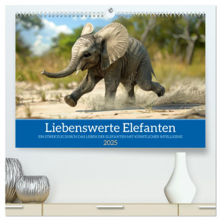Liebenswerte Elefanten (hochwertiger Premium Wandkalender 2025 DIN A2 quer), Kunstdruck in Hochglanz