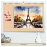 KI spaziert durch Paris (hochwertiger Premium Wandkalender 2025 DIN A2 quer), Kunstdruck in Hochglanz