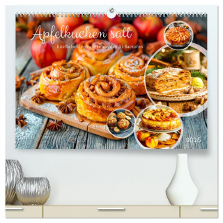 Apfelkuchen satt - Köstliche Kunstwerke aus dem KI-Backofen (hochwertiger Premium Wandkalender 2025 DIN A2 quer), Kunstdruck in Hochglanz