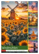 Windmühlen - Zauberhaft mit einer KI in Szene gesetzt (Wandkalender 2025 DIN A4 hoch), CALVENDO Monatskalender