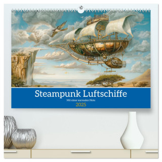 Steampunk Luftschiffe mit einer surrealen Note (hochwertiger Premium Wandkalender 2025 DIN A2 quer), Kunstdruck in Hochglanz
