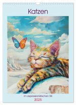 Katzen im expressionistischen Stil (Wandkalender 2025 DIN A3 hoch), CALVENDO Monatskalender