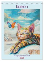 Katzen im expressionistischen Stil (Tischkalender 2025 DIN A5 hoch), CALVENDO Monatskalender