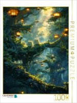 CALVENDO Puzzle Nachts im Wald - Waldgeister im Anime Stil | 1000 Teile Lege-Größe 64x48cm Foto-Puzzle für glückliche Stunden