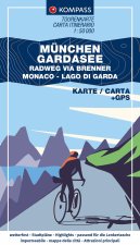 KOMPASS Fahrrad-Tourenkarte München - Gardasee, Radweg via Brenner 1:50.000