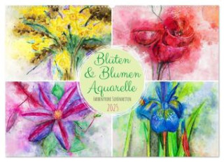 Blüten & Blumen Aquarelle - Farbenfrohe Schönheiten (Wandkalender 2025 DIN A2 quer), CALVENDO Monatskalender