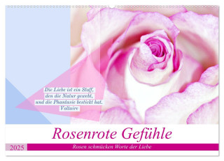 Rosenrote Gefühle, Rosen schmücken Worte der Liebe (Wandkalender 2025 DIN A2 quer), CALVENDO Monatskalender