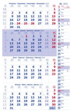 Čtyřměsíční kalendář 2025 modrý s poznámkami - nástěnný kalendář