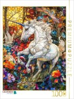 CALVENDO Puzzle Ein majestätisches Einhorn prangt auf einer farbenfrohen Blumenwiese | 1000 Teile Lege-Größe 64x48cm Foto-Puzzle für glückliche Stunde