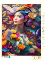 CALVENDO Puzzle Fantasiefrau inmitten bunten Blumen und Schmetterlingen | 1000 Teile Lege-Größe 64x48cm Foto-Puzzle für glückliche Stunden