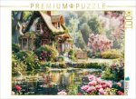 CALVENDO Puzzle Cottage mit üppigem Rosengarten am Teich | 1000 Teile Lege-Größe 64x48cm Foto-Puzzle für glückliche Stunden