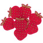 Filzstreu Erdbeeren, rot-gold bestickt, 8 Stk