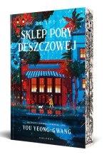 Sklep pory deszczowej. Ilustrowane krawędzie biało-czarne
