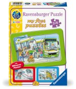 Ravensburger Kinderpuzzle - 12004039 Unterwegs mit Bus, Bahn und Flugzeug - my first puzzle mit 3x6 Teilen und mit Wieso? Weshalb? Warum? Wissensposte