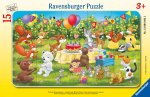 Ravensburger Kinderpuzzle - 12004042 Tierische Geburtstagsfeier - Rahmenpuzzle für Kinder ab 3 Jahren, mit 15 Teilen