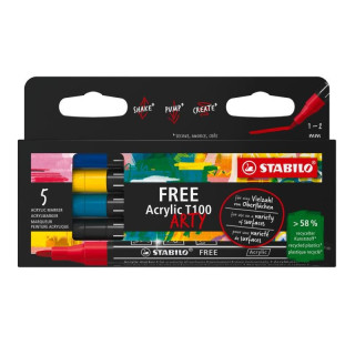 Akrylový popisovač STABILO FREE Acrylic - kulatý hrot 1-2 mm - sada Royal 5 ks (Hračka)