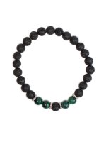 Bracelet perles rondes Malachite et Pierre de lave