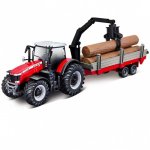 BBURAGO MODEL TRACOR WITH DELUXE TRAILER MASSEY FERGUSON 8740S WITH TREE FORWARDER  10CM