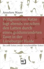 Wittgensteins Katze lugt abends zwischen den Latten durch einen goldumrandeten Zaun in der Lüneburger Haide