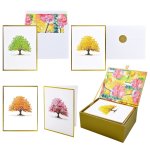 Watercolor Trees Premium Note Cards (20 Cards with 4 Unique Designs. 21 Self-Sealing Envelopes)