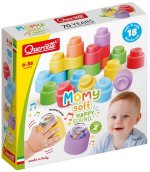 Quercetti. Miękkie klocki Momy z grzechotką. 18 elementów