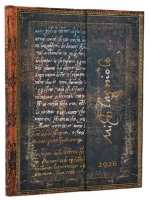 2026 Michelangelo, Handwriting (Embellished Manuscripts Collection) Ultra 12-month Verso Hardcover Flexi Dayplanner 2026 (Wrap Closure)