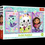 Puzzle 3x50  Poznajcie Gabby i kotki 34876