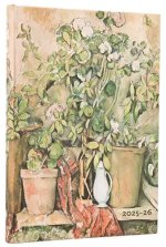 2026 Cezanne's Terracotta Pots and Flowers Midi 18-month Horizontal Hardcover Flexi Dayplanner 2025-2026 (Elastic Band Closure)